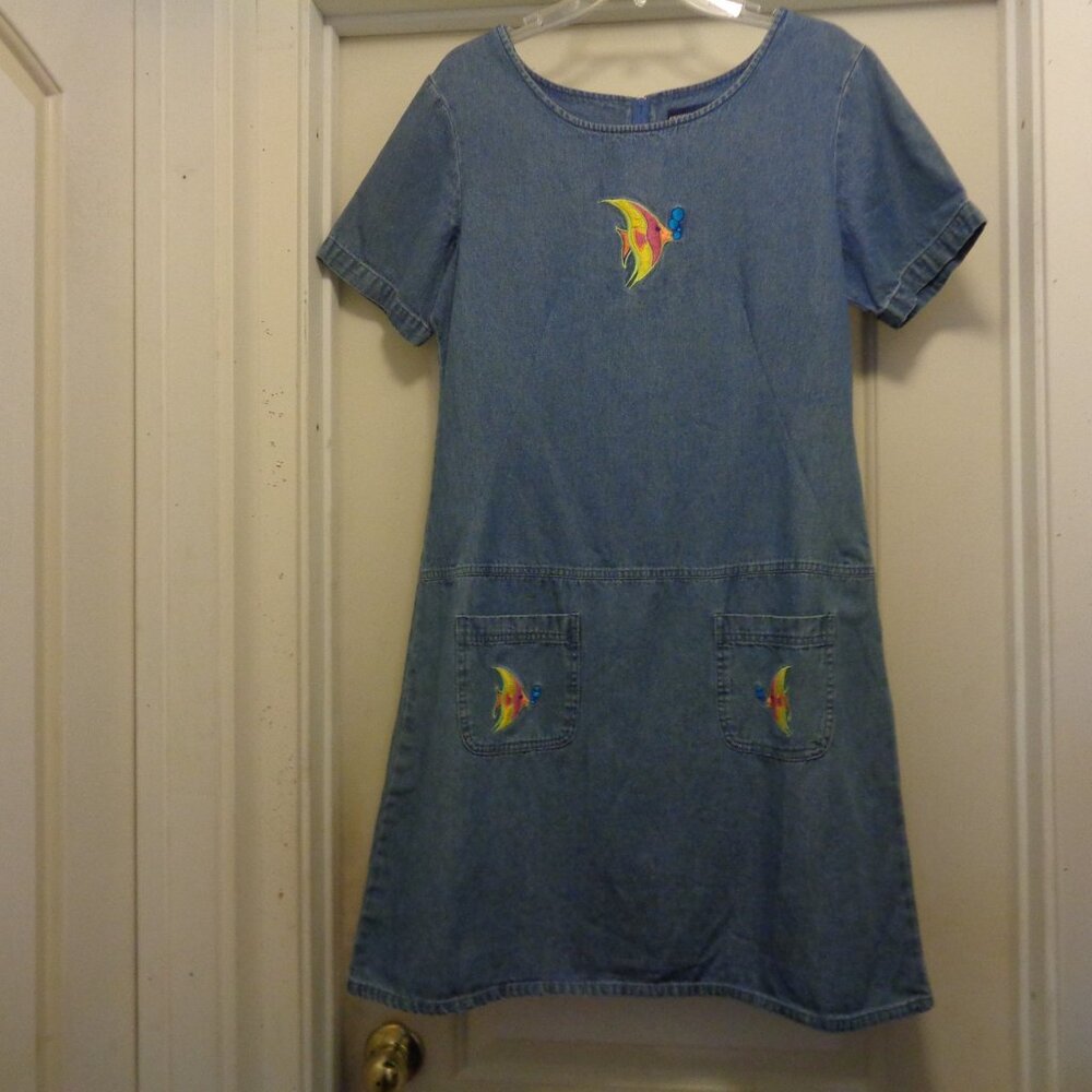 TRENDING RETRO STYLED GIRL FISHY DENIM LITTLE DRESS BY BLUE J.  M